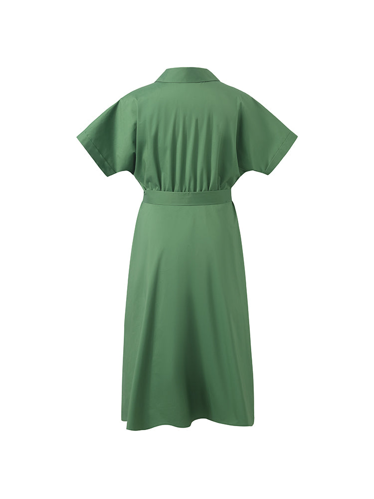Lapel V-Neck Women Midi Shirt Dress With Belt GOELIA