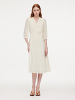 V-Neck Back Tie Women 3/4 Sleeve Midi Dress GOELIA