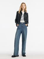 Eco-Friendly Leather Lapel Women Crop Jacket GOELIA