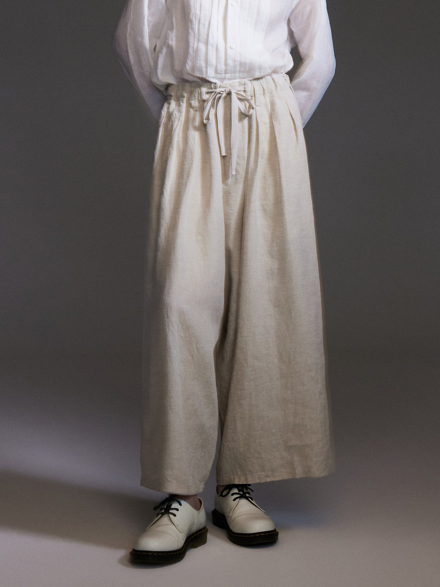 100% Linen Loose Fit Unisex Barrel Leg Pants GOELIA