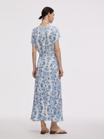 Floral Print Asymmetric Hem Women V-Neck Maxi Dress GOELIA