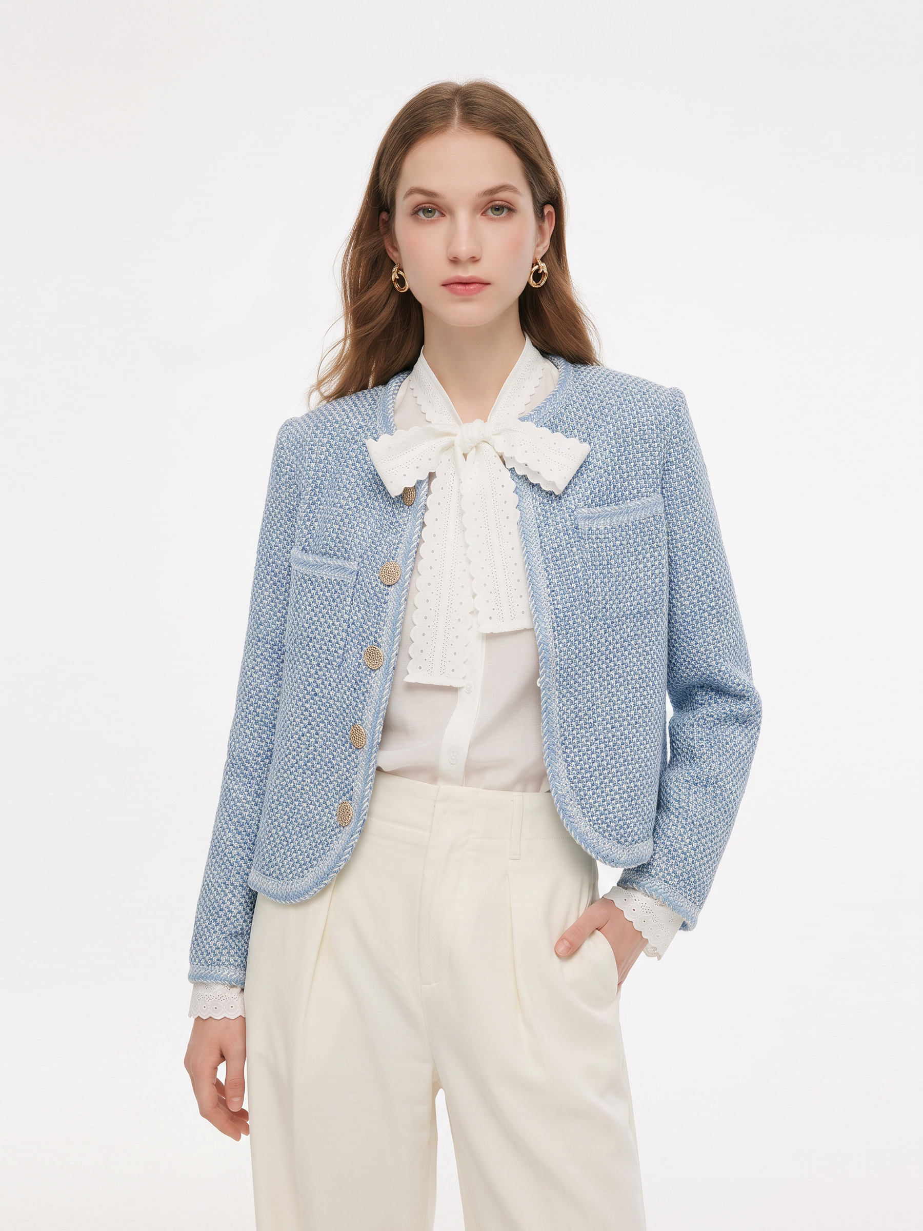 Single-Breasted Round Neck Women Jacket GOELIA
