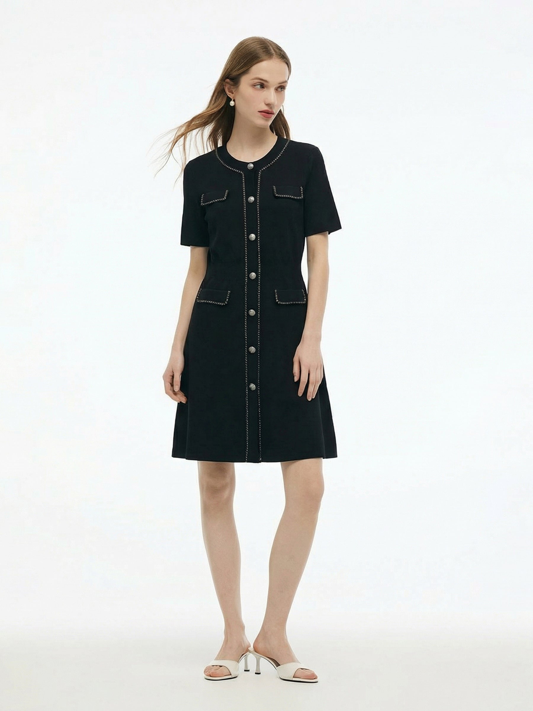 Tencel Blend Round Neck Women Knit Mini Dress GOELIA