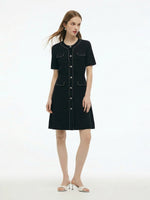 Tencel Blend Round Neck Women Knit Mini Dress GOELIA
