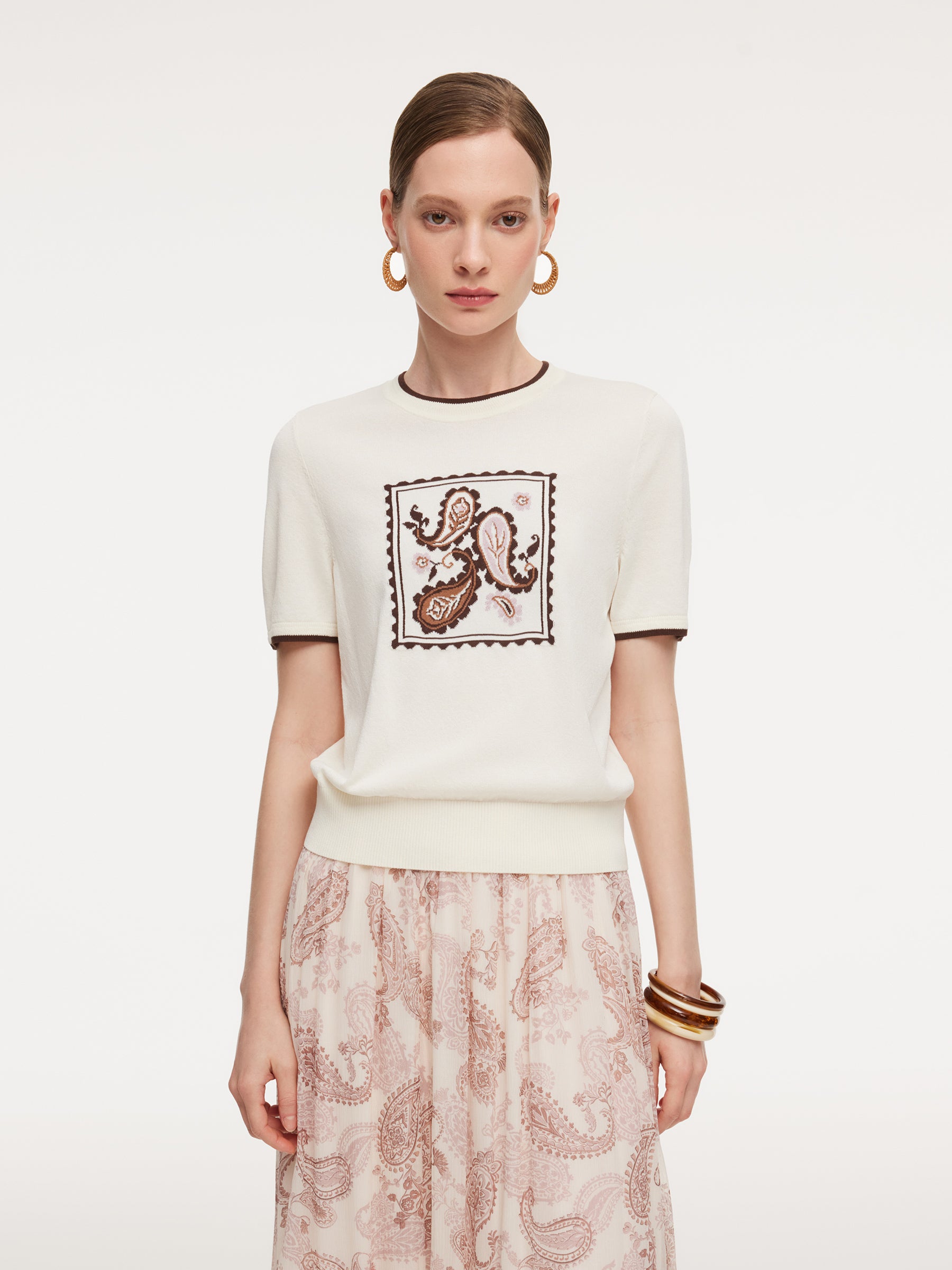 [Preview] Lyocell Blend Jacquard Women Knit Top GOELIA