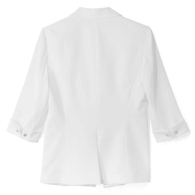 White Triacetate 3/4 Sleeve Slim Blazer GOELIA