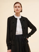 Worsted Wool Blend Beaded Sequins Women Cardigan GOELIA