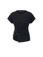 Acetate Waist Twist Asymmetric Hem Women Knit Top GOELIA