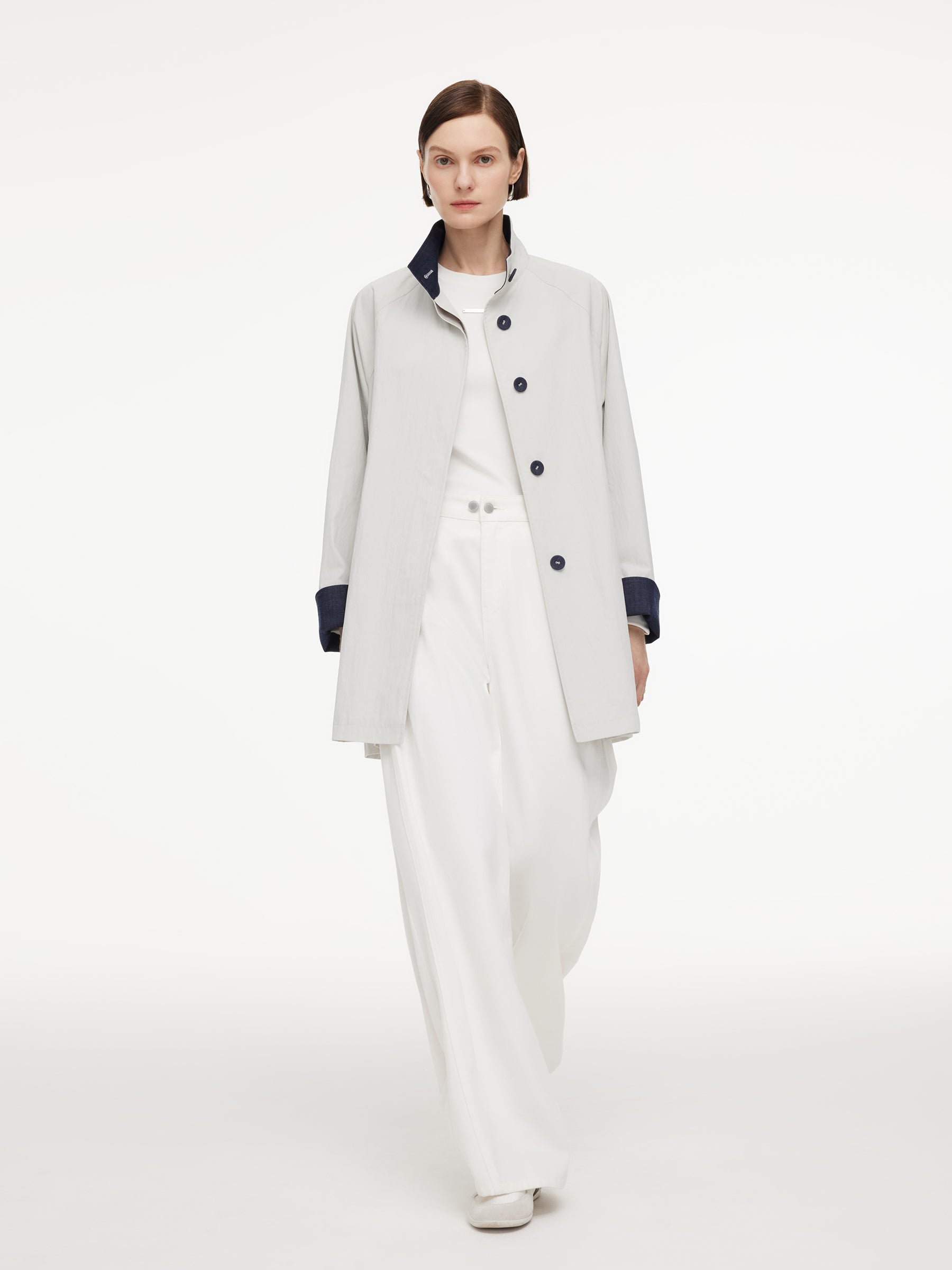 Cotton Blend Relaxed A-Line Women Mid Length Trench Coat GOELIA