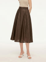 Tencel Linen Blend Women A-Line Skirt With Leather Belt GOELIA