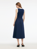 Lyocell Blend Contrast Trim Women Patchwork Sleeveless Maxi Dress GOELIA