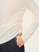 Wool Acetate Blend Boat Neck Side Drawstring Women Knit Top GOELIA