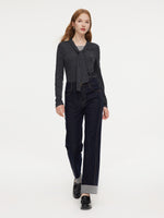Cotton Cuffed Straight Leg Women Jeans GOELIA