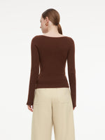 Wool Blend Boat Neck Women Knit Top With GO Letter Clip GOELIA