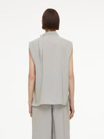 [Preview] Triacetate Blend Ribbon Neck Women Sleeveless Shirt GOELIA
