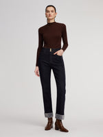 Denim High-Waisted Fleece Lined Women Folded Jeans GOELIA