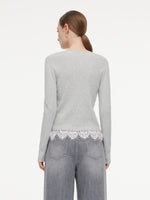 Lace Mock-Layered Women V-Neck Cardigan GOELIA