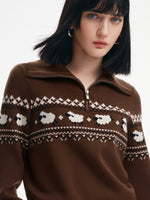 Fair Isle Half-Zip Knit Top And Skirt Two-Piece Set GOELIA