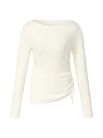 Wool Acetate Blend Boat Neck Side Drawstring Women Knit Top GOELIA