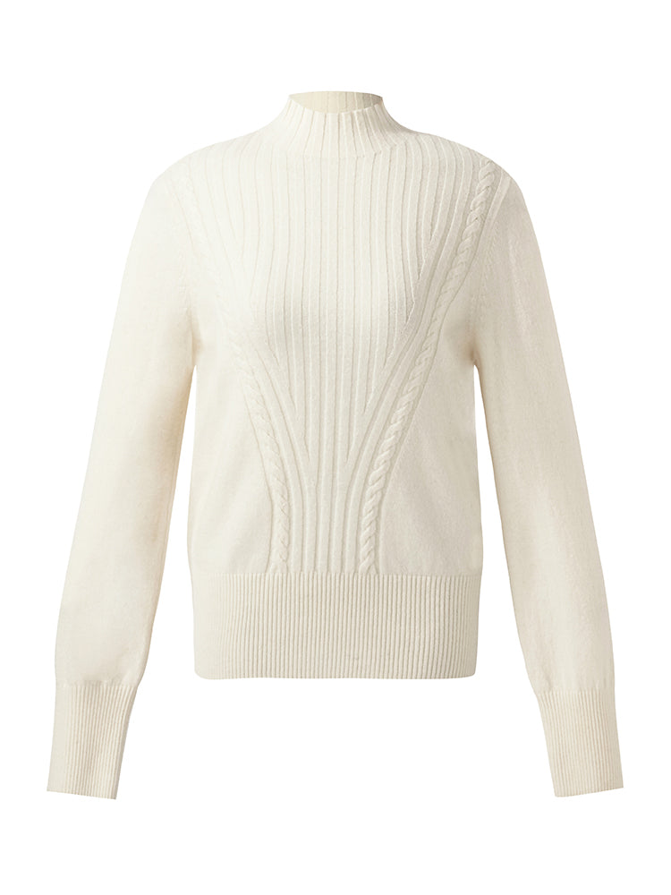 Machine Washable Wool Blend Mock Neck Women Sweater GOELIA