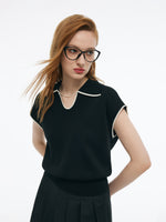Tencel Blend Contrast Trim Women Knit Top GOELIA