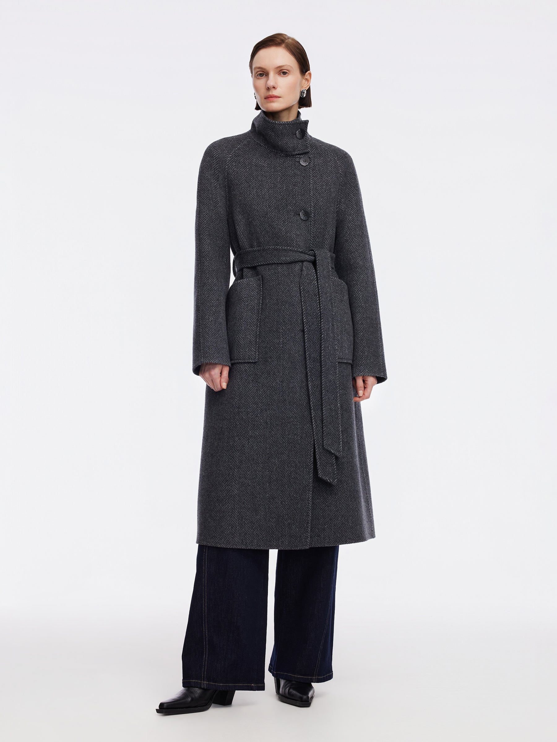 [Preview] Cashmere Wool Blend Women Self-Tie Belt Overcoat GOELIA