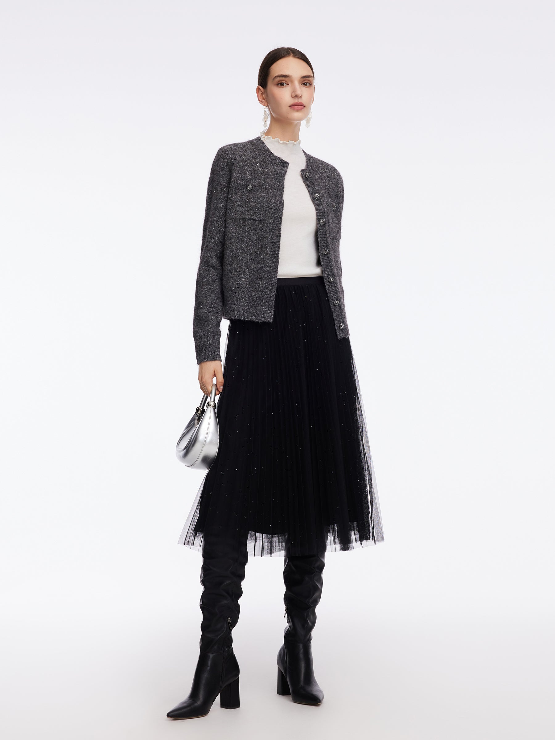 Mohair Wool Blend Sequins Women Cardigan GOELIA