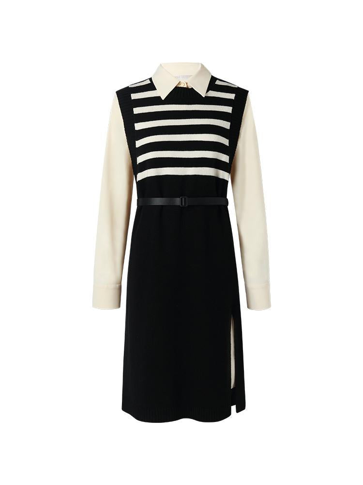 Women Shirt Dress And Striped Vest Two-Piece Set GOELIA