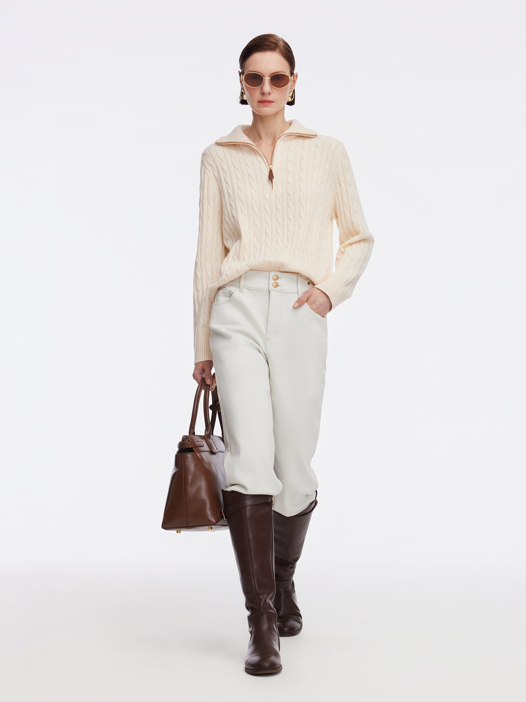 Wool Blend Half-Zip Women Sweater GOELIA