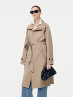 Worsted Wool Blend Women Self Tie Belt Trench Coat GOELIA