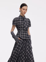Plaid Ribbon Tie Women Flare Hem Top GOELIA