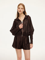 Tencel Linen Blend Women Sheer Hooded Jacket GOELIA