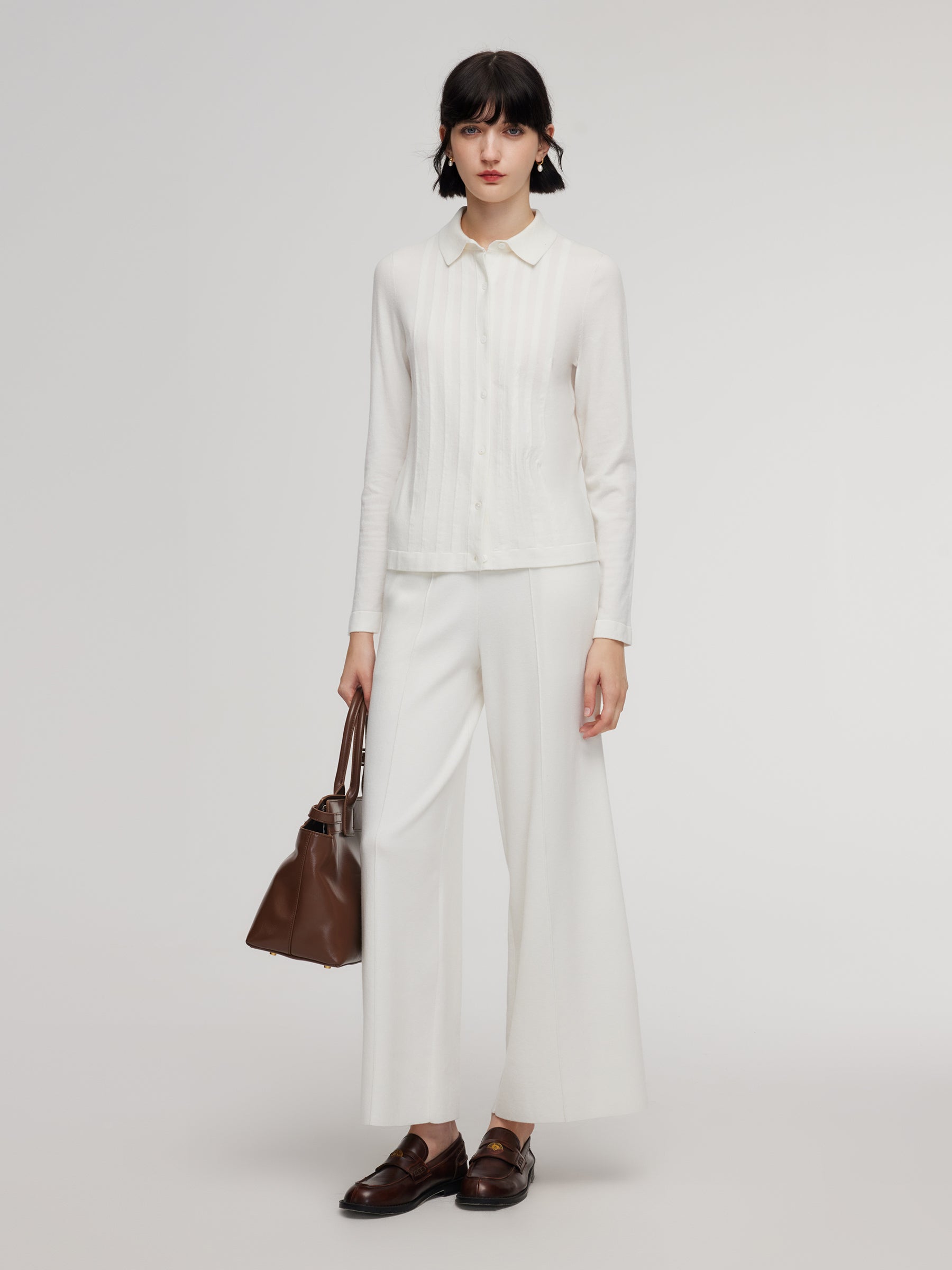 Tencel Wool Blend Straight Wide Leg Women Pants GOELIA