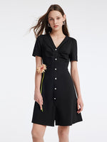 Pleated V-neck Gathered Waist Mini Dress GOELIA