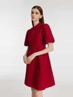 Jacquard Puff Sleeves Women Qipao Mini Dress GOELIA