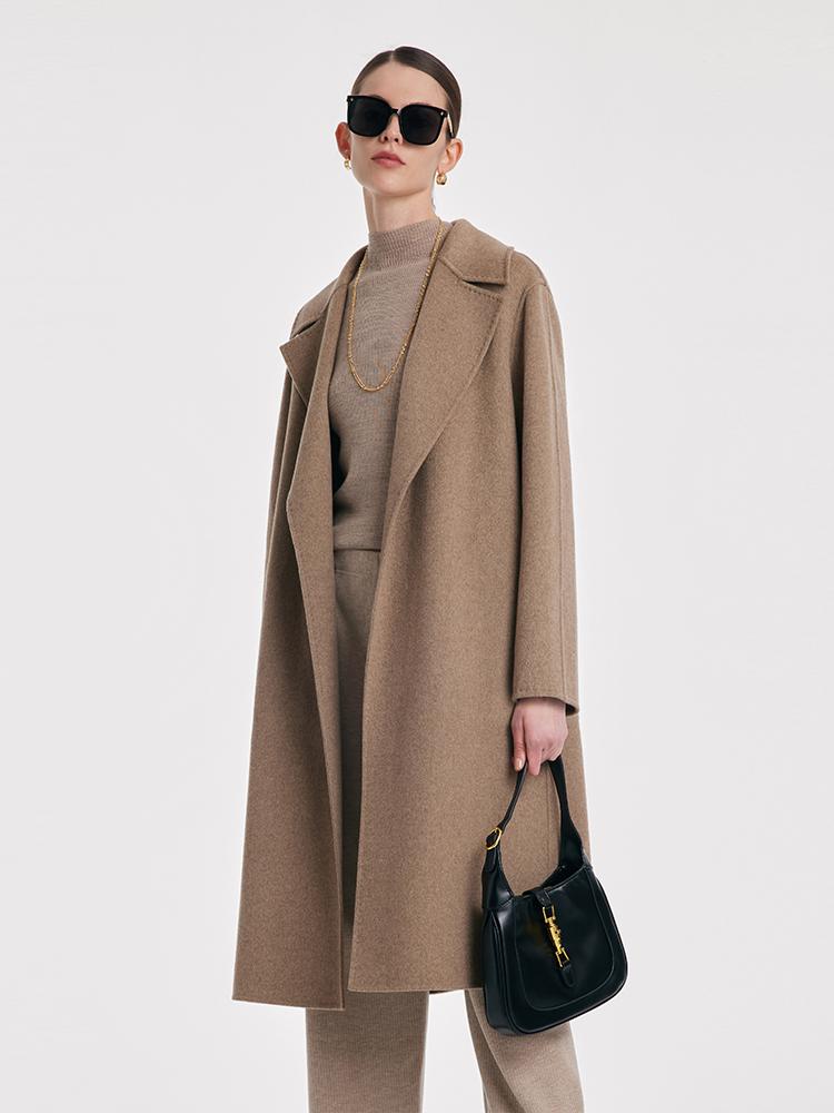 Cashmere Lapel Women Coat With Belt GOELIA