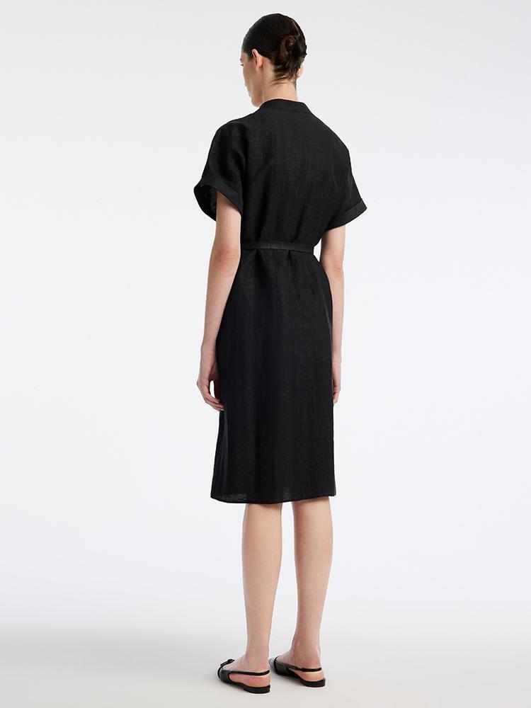 Xiang Yun Silk Black V-Neck Midi Dress GOELIA