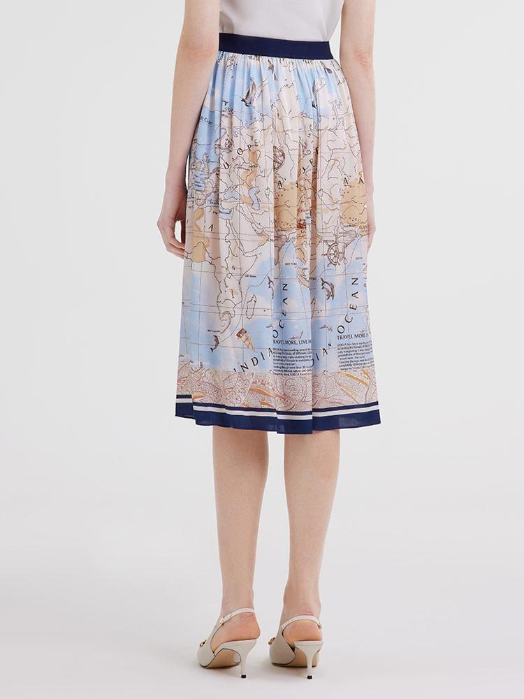 19 Momme Silk Map Printed Skirt GOELIA