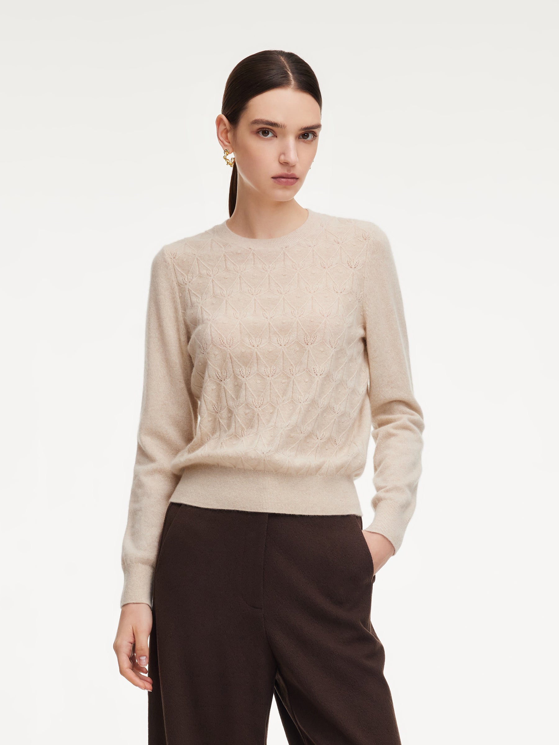 100% Cashmere Jacquard Women Sweater GOELIA