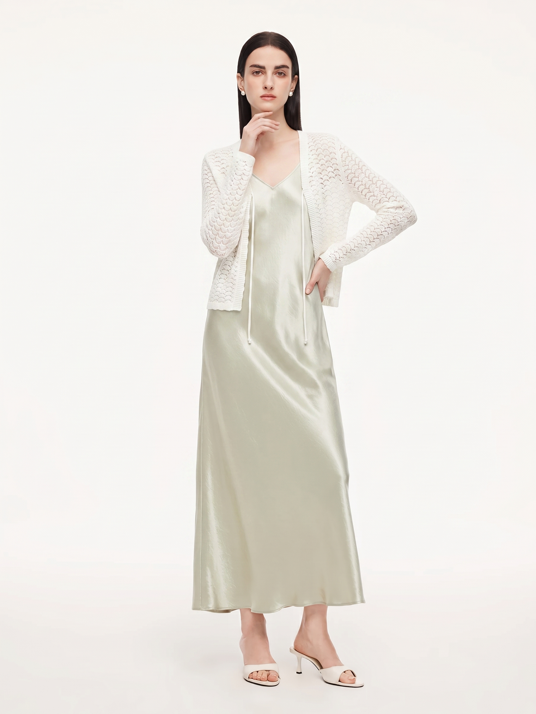 Lyocell Blend Crochet Women Open-Knit Cardigan GOELIA