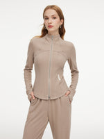 [Preview] Double-Brushed Stretch Zip Jacket And Pants Two-Piece Set GOELIA
