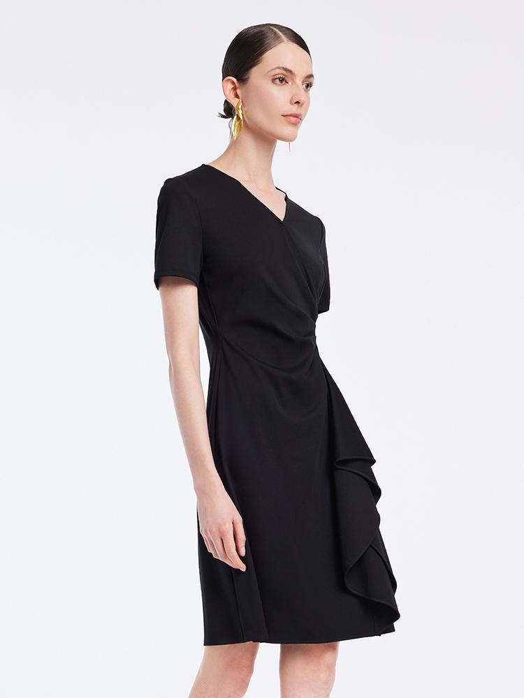 V-neck Pleated Knit Midi Dress GOELIA