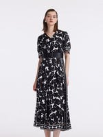 14 Momme Mulberry Silk Iris Printed Women Maxi Dress With Belt GOELIA