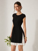 Tencel Blend Knit Two-Piece Dress Set With Slip Inner & Belt GOELIA