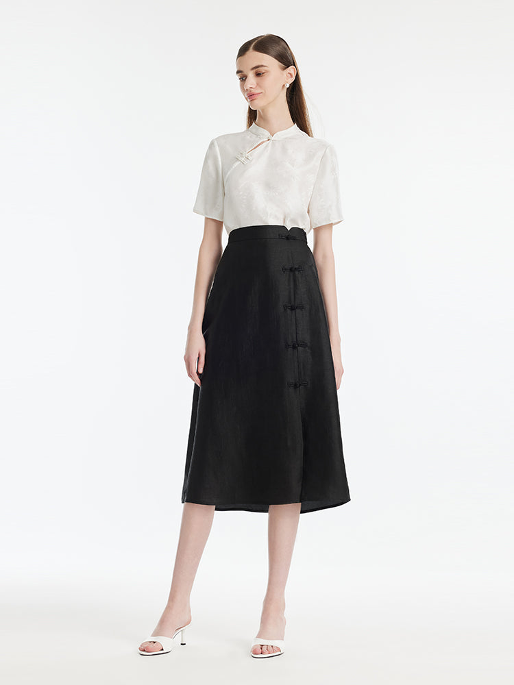 Xiang Yun Silk New-Chinese Style Slit Women Skirt GOELIA