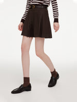 A-Line Pleated Women Skirt With Belt GOELIA