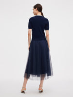 Ruffle V-Neck Knit Top And Pleated Mesh Skirt Two-Piece Set GOELIA