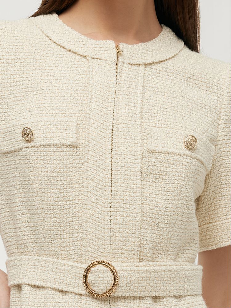 Wool Blend Tweed Women Mini Dress With Belt – GOELIA