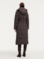 Diamond Quilted Hooded Long Goose Down Wrap Coat GOELIA