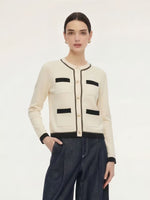 Tencel Blend Contrast Trim Women Cardigan GOELIA